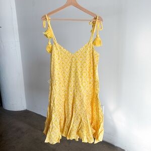 RHODE Yellow Diamond-Print Mini Dress with Tassel Straps